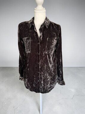 SPLENDID Gray Velvet Long Sleeve Button Down Shirt Size XS